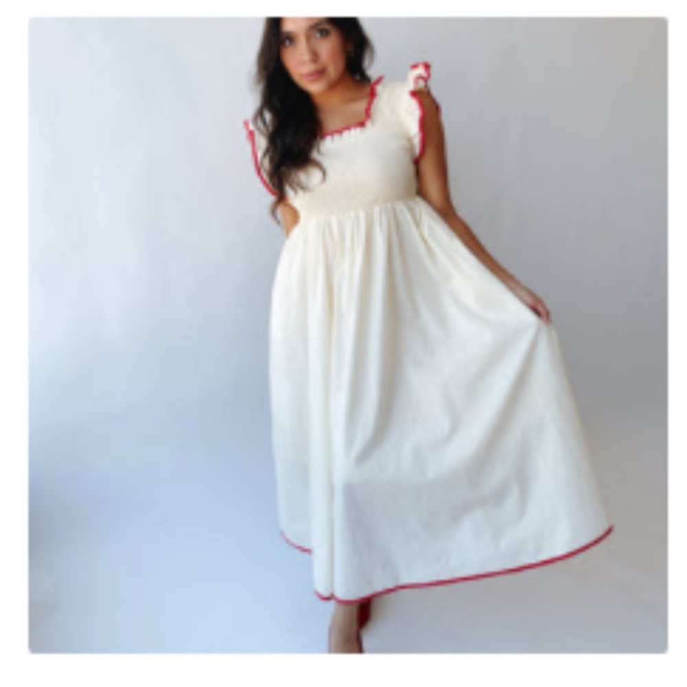 Elegant White Midi Dress with Red Trim Piper & Scoot Midgley - Picture 2 of 7